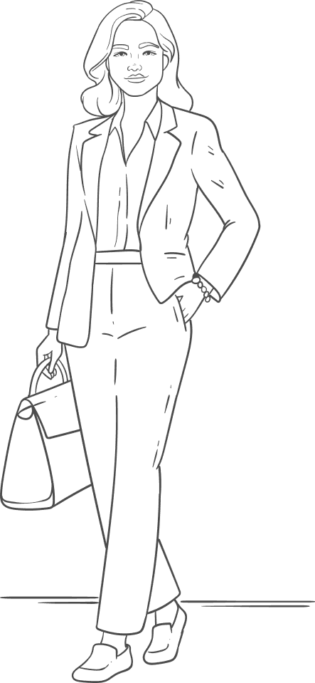 Line-art illustration of a professional woman
